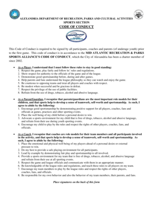 Alexandria Sports Code of Conduct