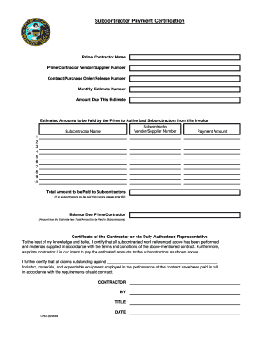 Subcontractor Payment Certification