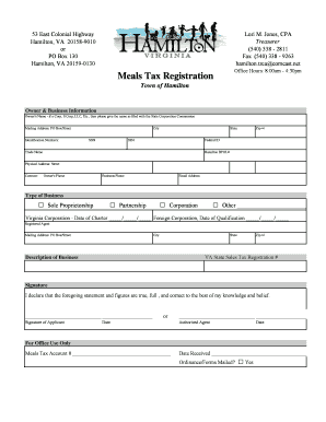 Virginia Meals Tax Registration Form