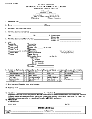 city of portsmouth plumbing and sewer permit application form