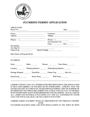 Virginia Plumbing Permit Application