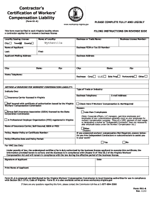 Virginia Contractor’s Certification of Workers’ Compensation Liability