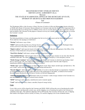 Disaster recovery storage service service level agreement - digitalarchives wa