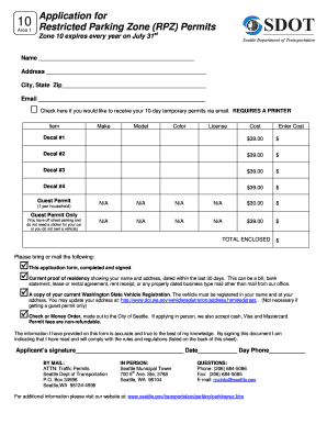 Seattle Restricted Parking Zone Permit Application