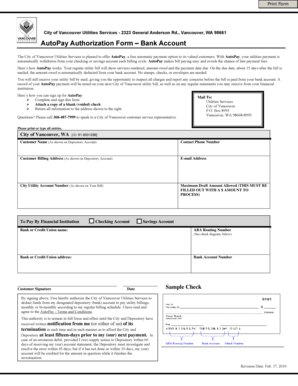 City of Vancouver AutoPay Authorization Form