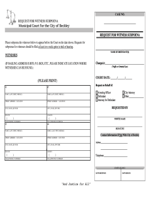 Request for Witness Subpoena