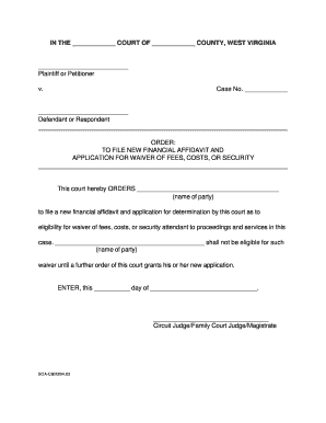 Order: To File New Financial Affidavit and Application - West Virginia ... - courtswv