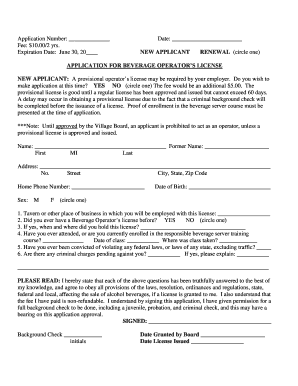 Beverage Operator's License Application