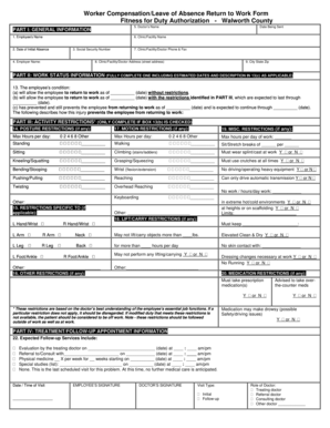 Worker Compensation/Leave of Absence Return to Work Form ... - co walworth wi