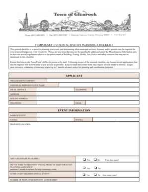 Temporary Events/Activities Planning Checklist