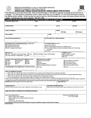 Missouri Organ and Tissue Donor Registry Enrollment Form