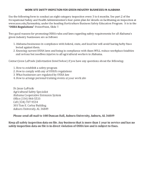 Work Site Safety Inspection Form