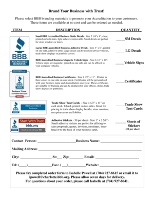 BBB Accredited Business Branding Order Form