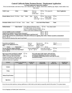 Central California Better Business Bureau Employment Application