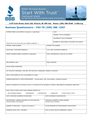 Business Questionnaire