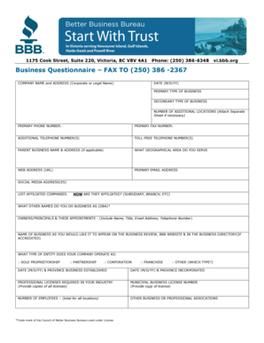 Business Questionnaire