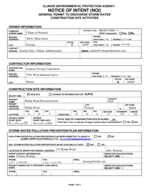 Illinois Storm Water Discharge Notice of Intent