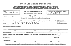 City of Los Angeles Speaker Card