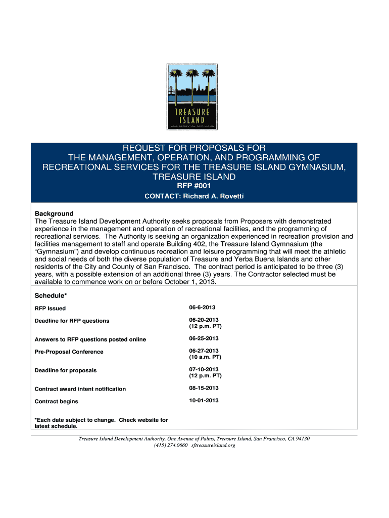 REQUEST FOR PROPOSALS FOR THE MANAGEMENT, OPERATION, AND PROGRAMMING OF RECREATIONAL SERVICES FOR TH Preview on Page 1