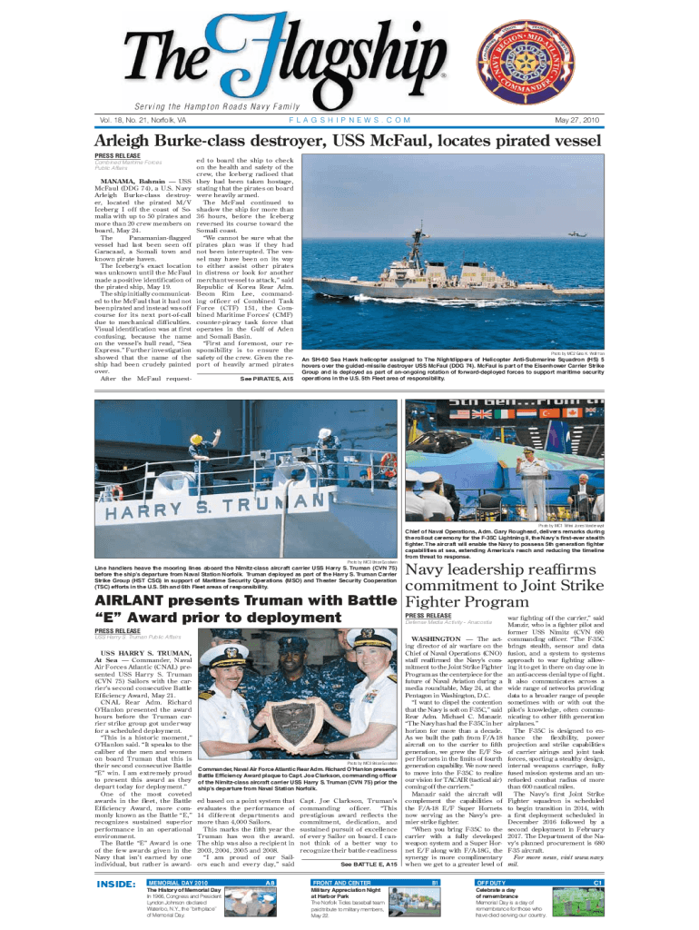 Arleigh Burke-class destroyer, USS McFaul, locates pirated vessel Preview on Page 1
