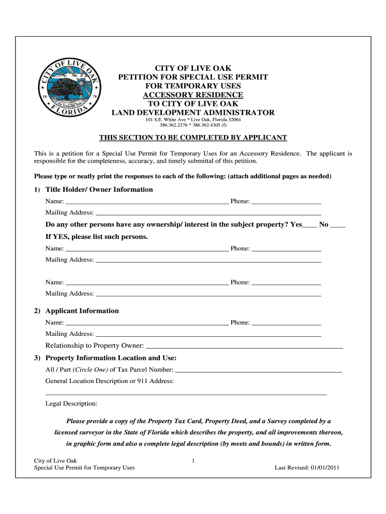 Petition for Special Use Permit for Temporary Uses Preview on Page 1