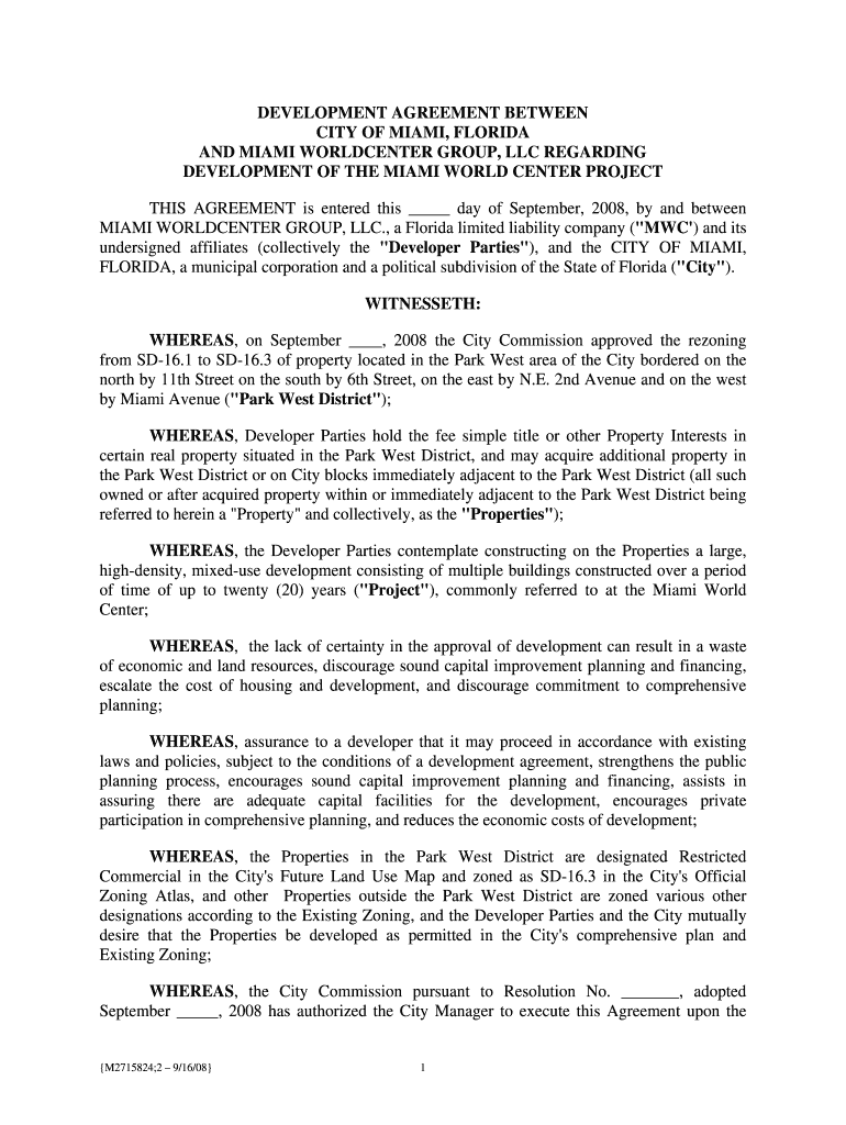 Development Agreement Preview on Page 1