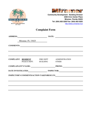 Miramar Complaint Form