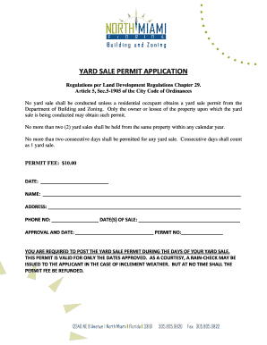 Fillable Online Northmiamifl Yard Sale Permit Application City