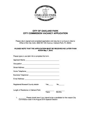 CITY COMMISSION VACANCY APPLICATION