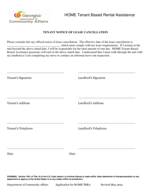 Tenant Notice of Lease Cancellation