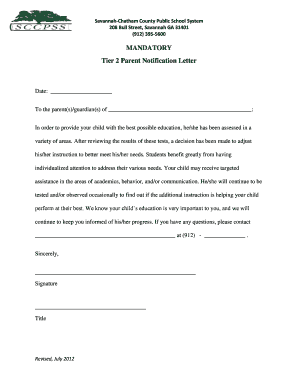 Tier 2 Parent Notification Letter
