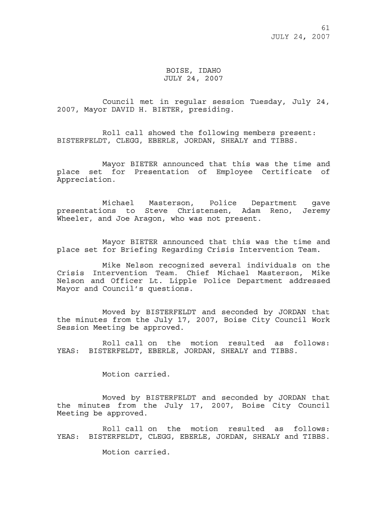 61 JULY 24, 2007 BOISE, IDAHO JULY 24, 2007 Council met in Preview on Page 1