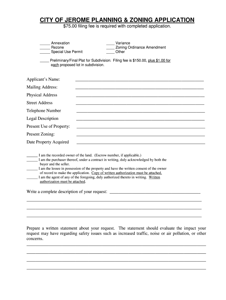 Fillable Online ci jerome id Planning and Zoning bApplicationb City