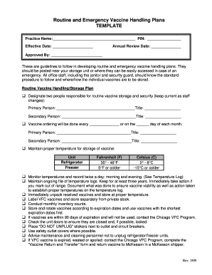 Vaccine Handling Plan Template