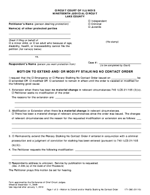 Motion to Extend and/or Modify Stalking No Contact Order