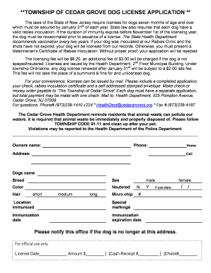 Cedar Grove Dog License Application