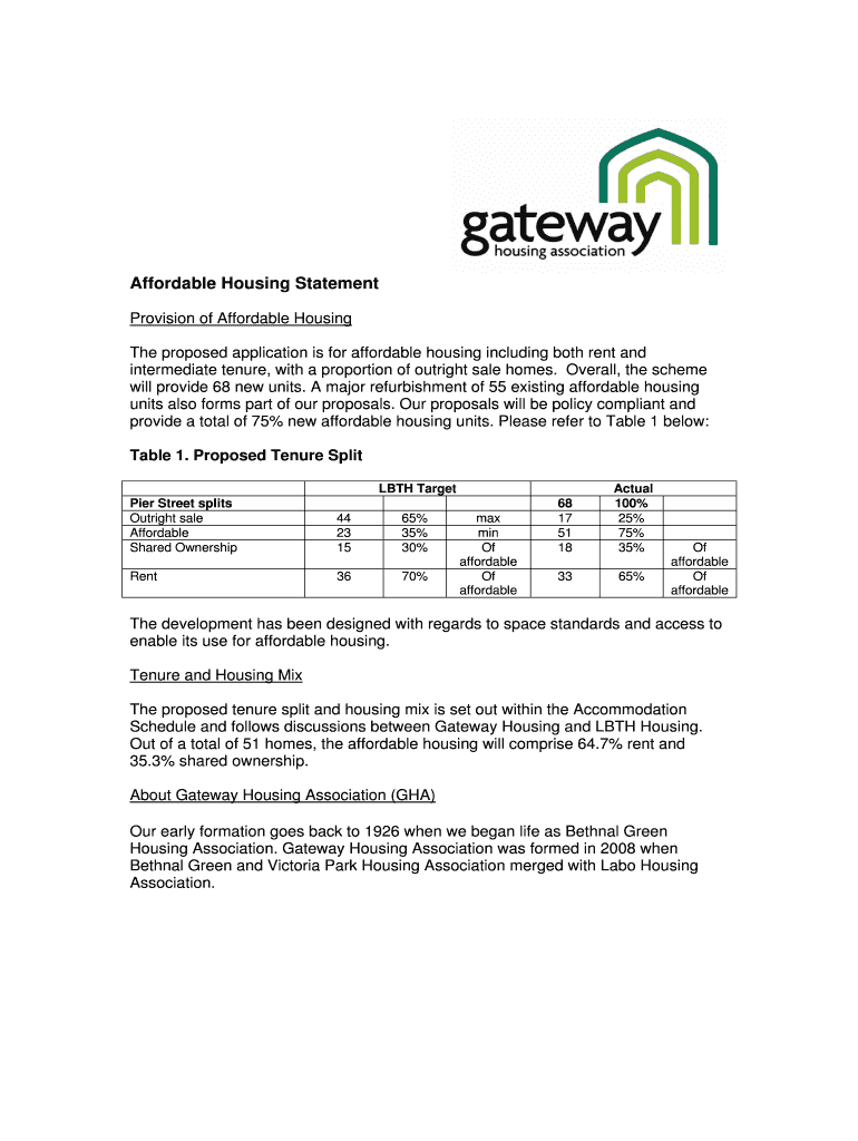 Affordable Housing Statement doc Preview on Page 1