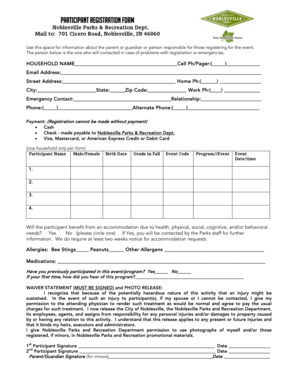 Noblesville Parks Recreation Registration Form