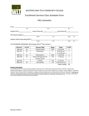 Western Iowa Tech Community College Class Schedule Form