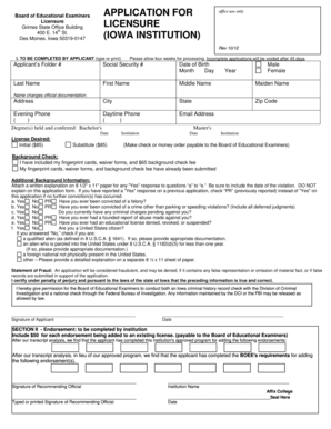 Iowa Board of Educational Examiners Licensure Application