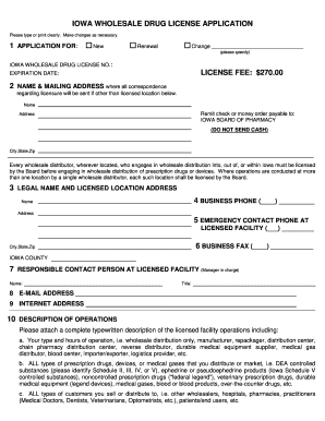 IOWA WHOLESALE DRUG LICENSE APPLICATION - State of Iowa - state ia