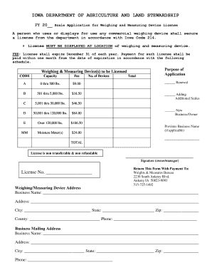 Iowa Weighing Device License Application
