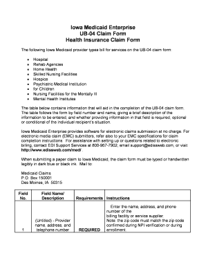 Iowa Medicaid UB-04 Claim Form