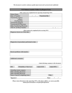 TCF Patient Transfer Follow-Up Request Form