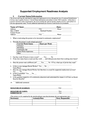 Supported Employment Readiness Analysis Form