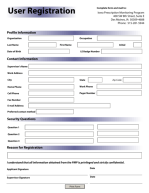 Iowa Prescription Monitoring Program Registration Form