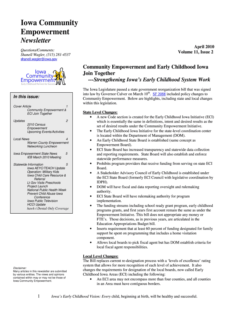 Empowerment Newsletter - State of Iowa - state ia Preview on Page 1