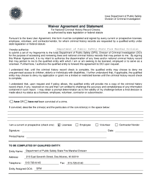 Iowa Criminal History Record Waiver Agreement