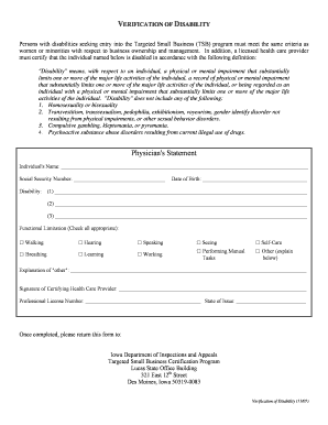 Verification of Disability Form - State of Iowa - state ia