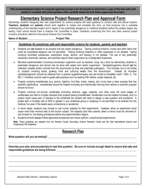 Elementary Science Project Research Plan and Approval Form
